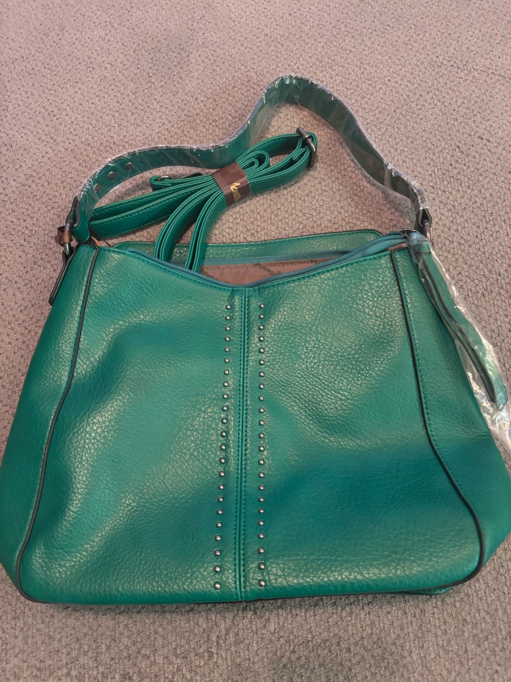 Montana West Teal Pebbled Leather Shoulder Bag with Stud Detail